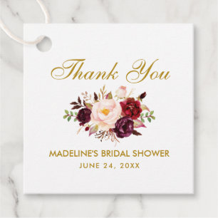 Burgundy Gold Floral Bridal Shower Thank You Favor Tags