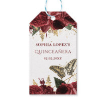 Burgundy Gold Floral Butterflies Quinceanera Gift Tags