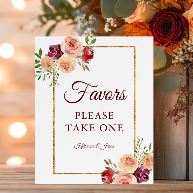Burgundy Gold Floral Chic Autumn Wedding Favors Foam Board (Creator Uploaded)