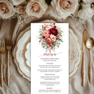 Burgundy Gold Floral Deep Red Boho Theme wedding Menu