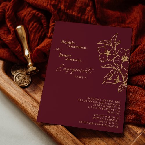 Burgundy Gold Floral Engagement Party Invitation