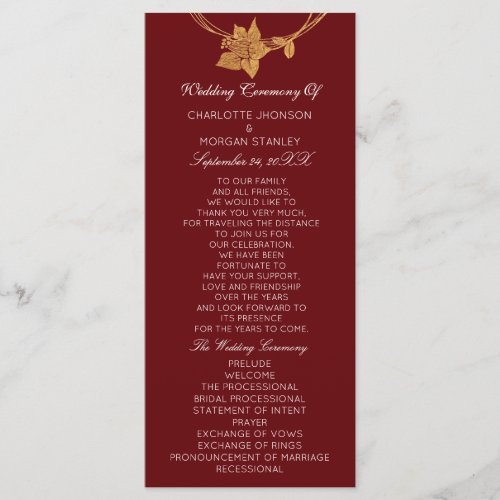 Burgundy Gold Floral Event Wedding Program Maroon1