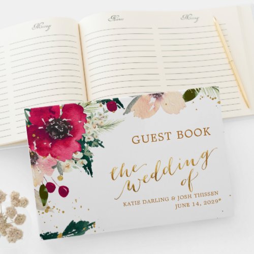 Burgundy  Gold  Floral Fall Rustic Wedding Guest Book