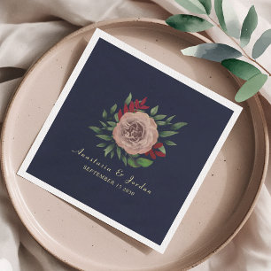 Burgundy Gold Floral Fall Wedding Napkins