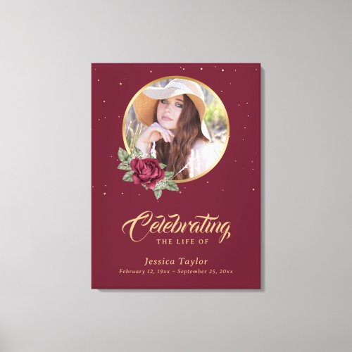 Burgundy Gold Floral Funeral Welcome Sign