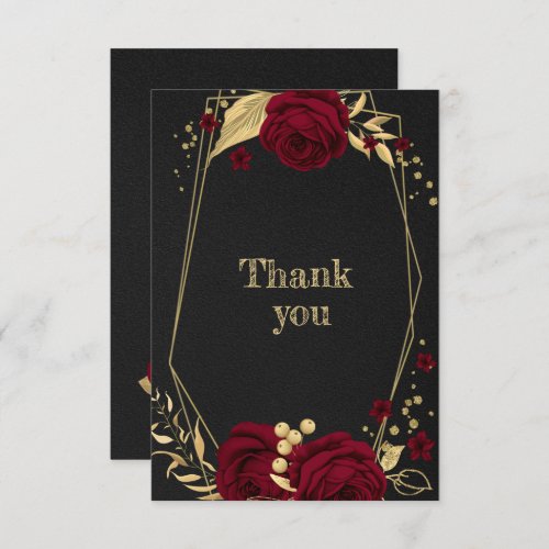 burgundy gold floral geometric black thank you card