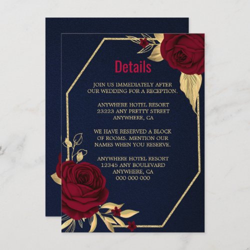 burgundy gold floral geometric navy blue details enclosure card