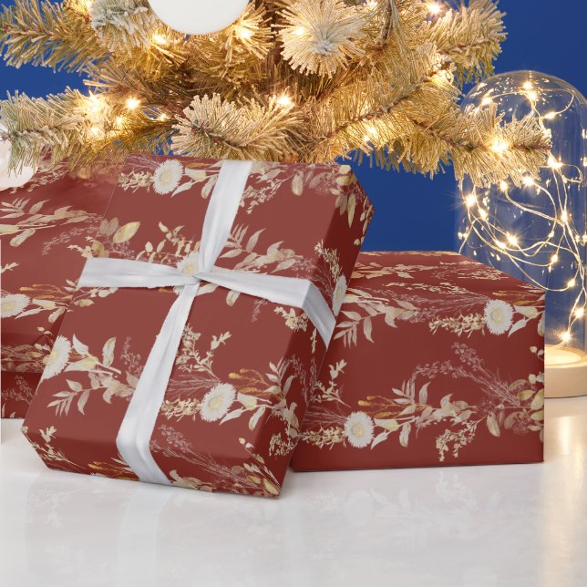 Burgundy Gold Floral Gift Wrapping Paper (Holidays)