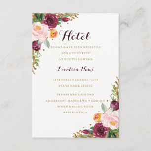Burgundy Gold Floral Glitter Hotel Accommodation Enclosure Card