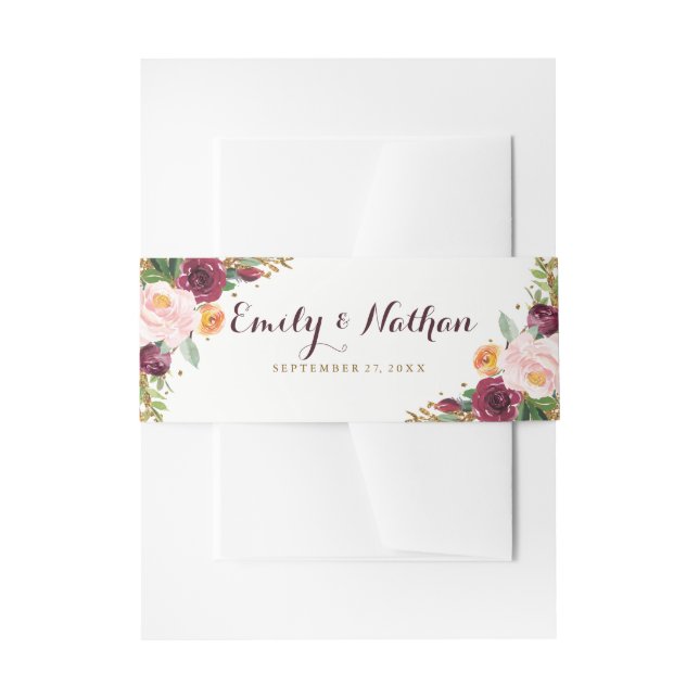 Burgundy Gold Floral Glitter Wedding Belly Band (Front Example)