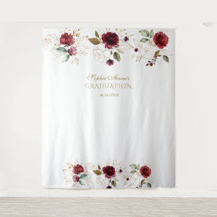 Burgundy Gold Floral Graduation Photo Booth Prop Tapestry