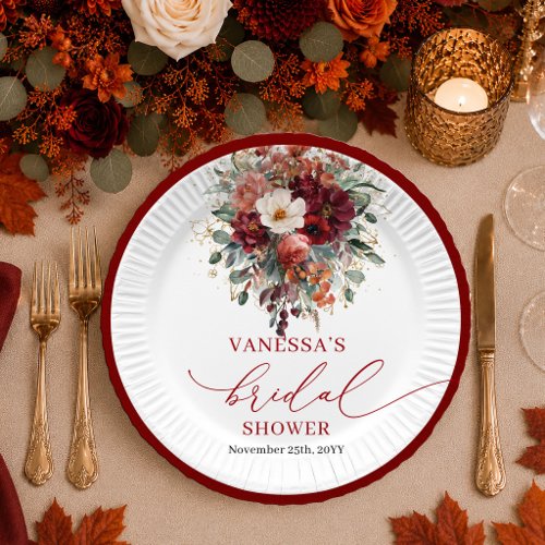 Burgundy Gold Floral greenery bridal shower plates