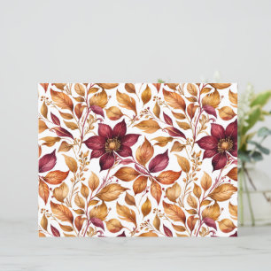 Burgundy & Gold Floral Leaf Pattern Paper Sheet