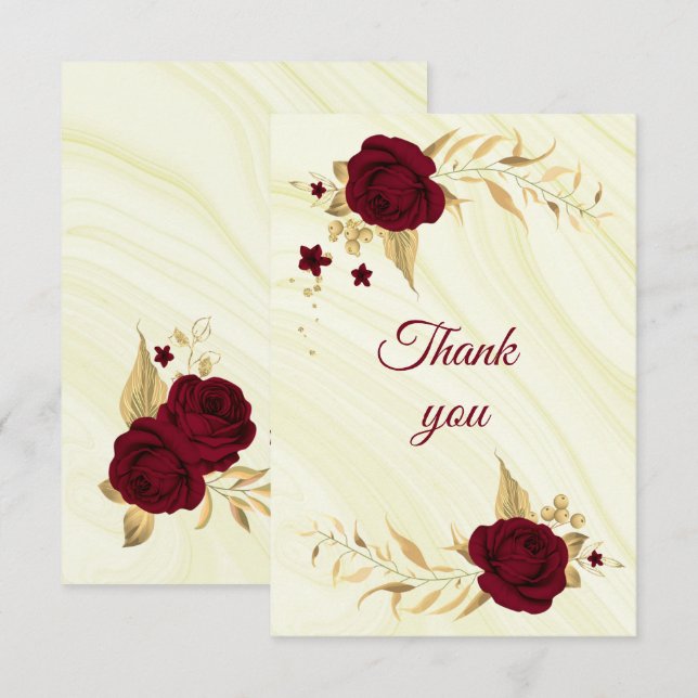burgundy gold floral marble thank you card (Front/Back)
