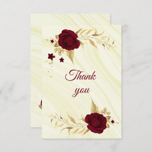 burgundy gold floral marble thank you card