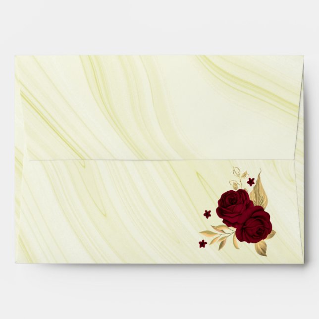 burgundy gold floral marble wedding envelope (Back (Top Flap))