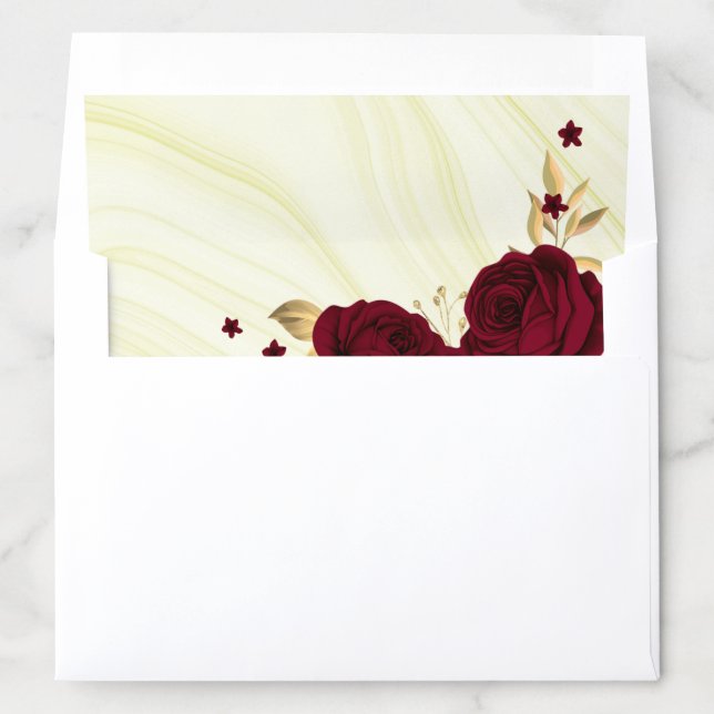 burgundy gold floral marble wedding envelope liner (In Envelope)