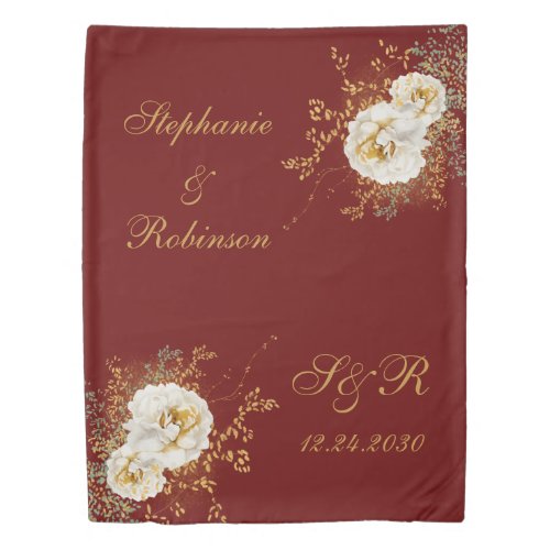 Burgundy Gold Floral Monogram Wedding Gift 