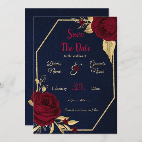 burgundy  gold floral navy blue geometric  save the date
