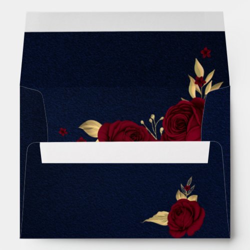 burgundy gold floral navy blue wedding envelope