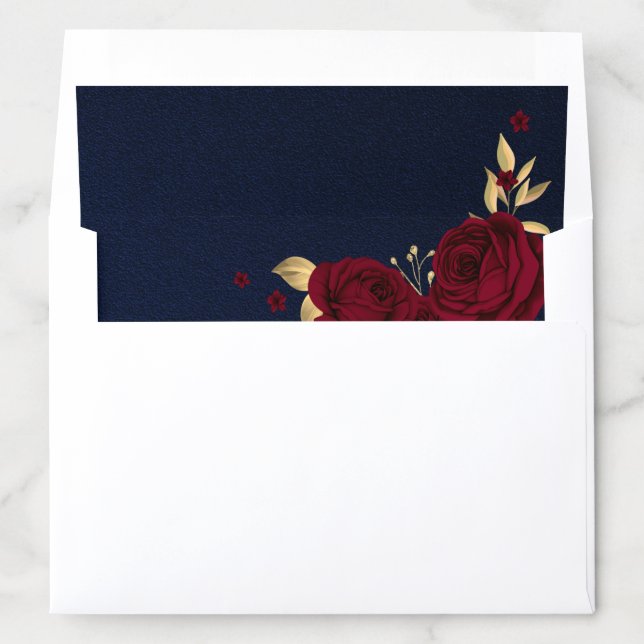 burgundy gold floral navy blue wedding envelope liner (In Envelope)