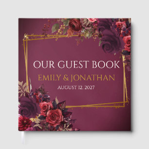 Burgundy Gold Floral Personalized Wedding Guest Book