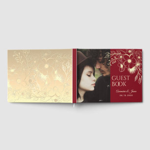 Burgundy Gold Floral Photo Wedding Guest Book