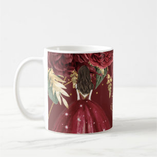 Burgundy Gold Floral Princess Quinceanera Coffee Mug