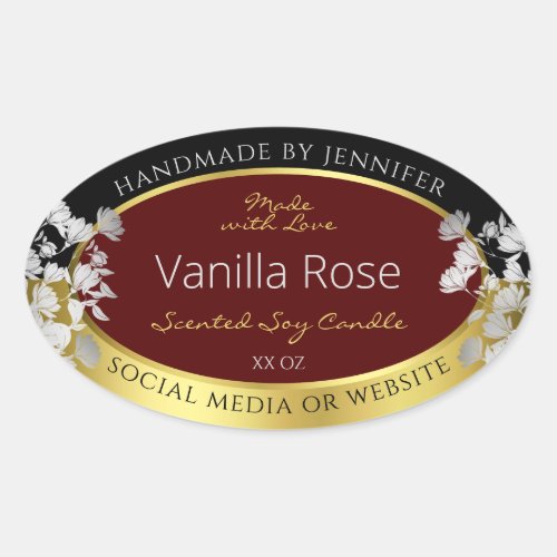 Burgundy Gold Floral Product Labels Silver Flowers