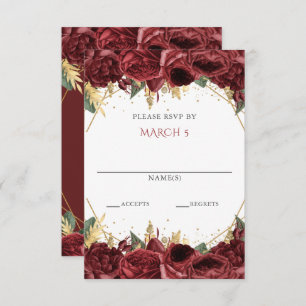 Burgundy Gold Floral Quinceanera RSVP Card