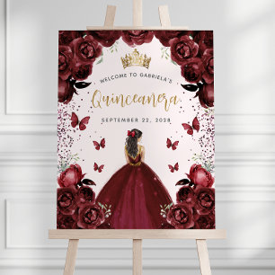 Burgundy Gold Floral Quinceañera Welcome Foam Board