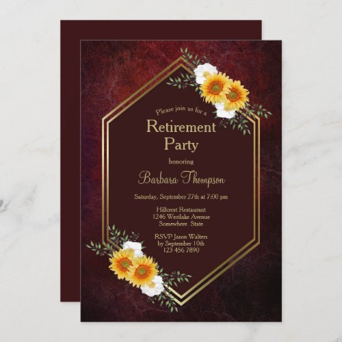 Burgundy Gold Floral Retirement Party Invitation