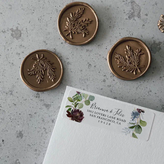 Burgundy Gold Floral Return Address Label | Zazzle