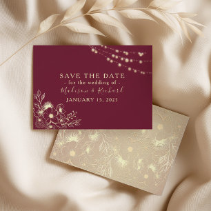Burgundy Gold Floral Save the Date Card