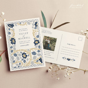Burgundy Gold Floral Save The Date Postcard