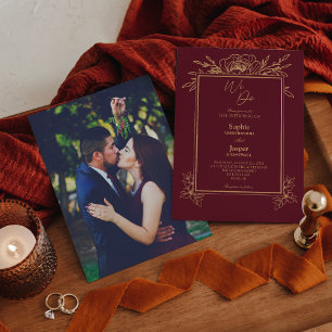 Burgundy Gold Floral Simple We Do Photo Wedding Invitation