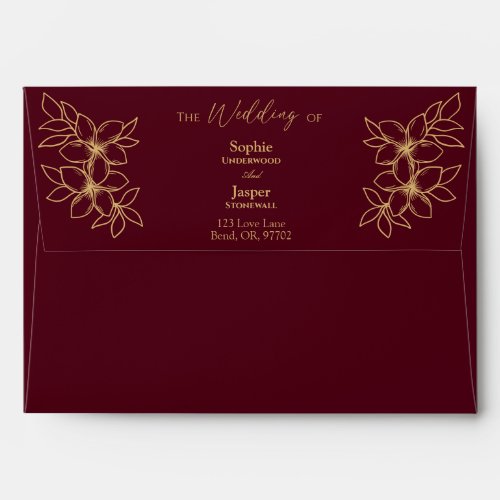 Burgundy Gold Floral Simple Wedding Envelope