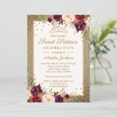 Burgundy Gold floral Sparkle Sweet Sixteen Invitation (Standing Front)