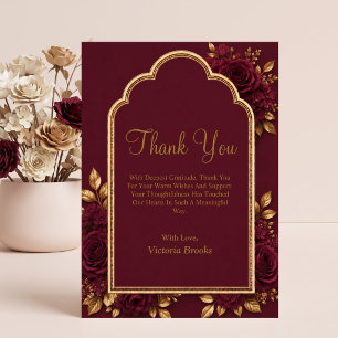 Burgundy & Gold Floral Thank You Card