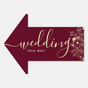 Burgundy Gold Floral Wedding Arrow Sign
