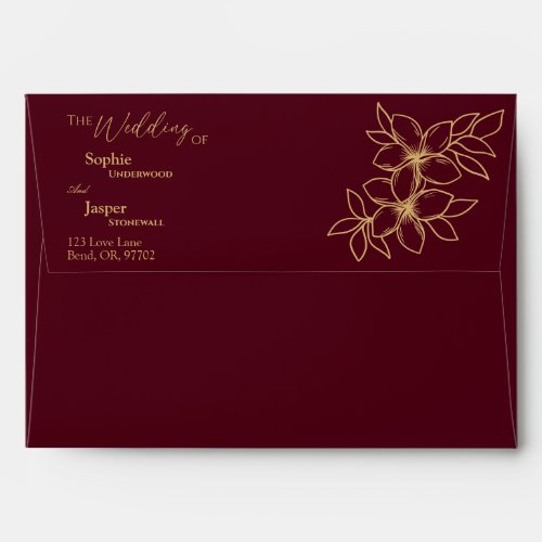 Burgundy Gold Floral Wedding Envelope