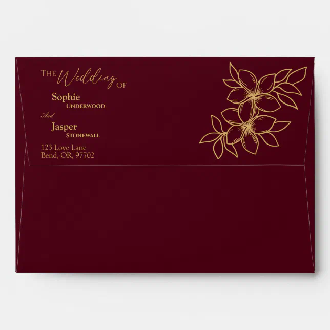Burgundy Gold Floral Wedding Envelope Zazzle