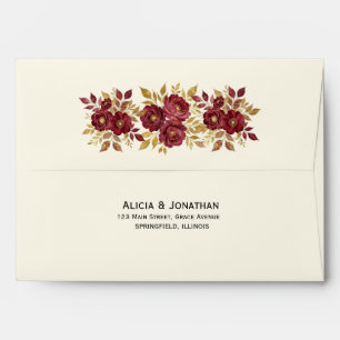 Burgundy Gold Floral Wedding Envelope