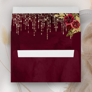 Burgundy Gold Floral Wedding Envelope