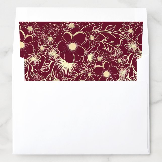 Burgundy Gold Floral Wedding Envelope Liner (In Envelope)