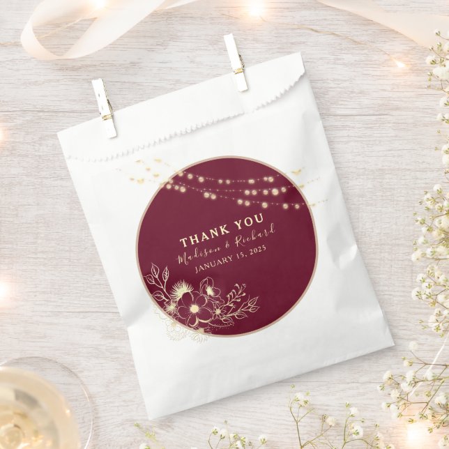 Burgundy Gold Floral Wedding Favor Bag (Clipped)