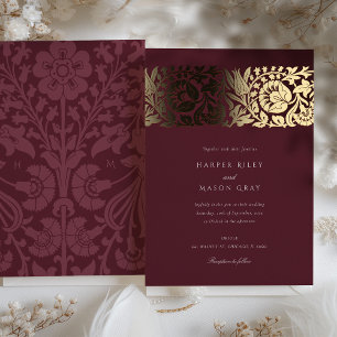 Burgundy Gold Floral Wedding Foil Invitation