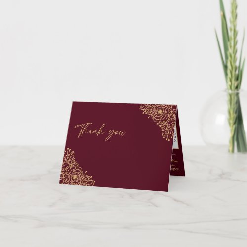 Burgundy Gold Floral Wedding Folded Thank You Card