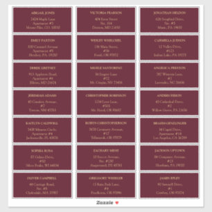 Burgundy Gold Floral Wedding Guest Address Labels