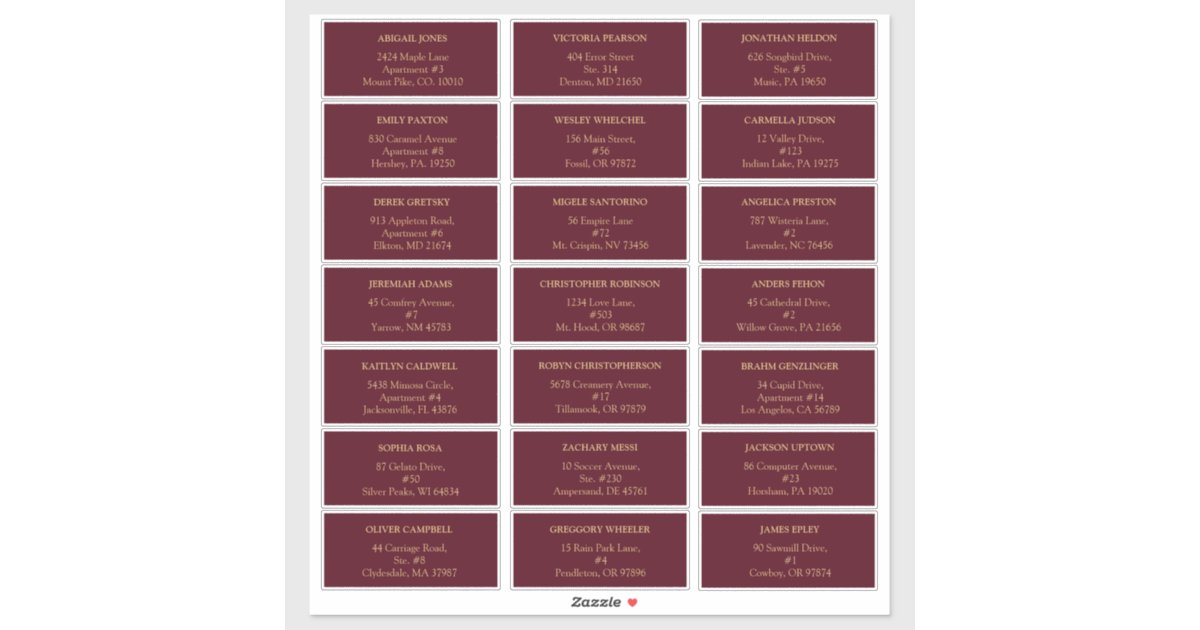 Burgundy Gold Floral Wedding Guest Address Labels | Zazzle